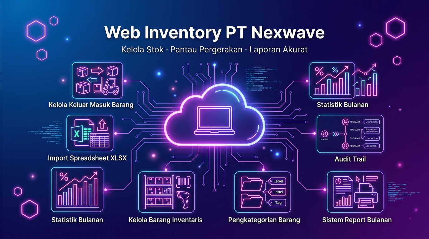 Web Inventory PT Nexwave untuk manajemen stok barang menara BTS secara terintegrasi.